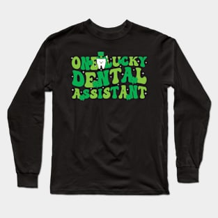 One Lucky Dental Assistant Groovy Retro St Patrick's Day Long Sleeve T-Shirt